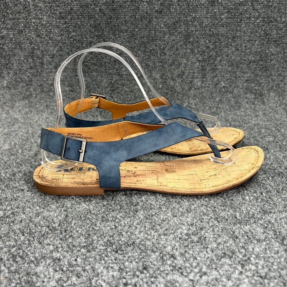 Korks Skyler Sandals Womens 9 Blue Leather Ankle Wrap Buckle Toe Post Flip Flops